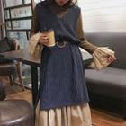 Set:color-block Flare-sleeve Dress + Corduroy Tank Dress