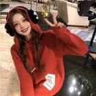 Lettering Applique Knit Hoodie