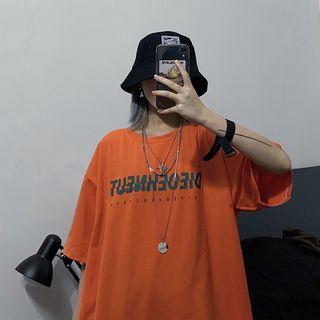 Lettering Short-sleeve T-shirt Tangerine - One Size