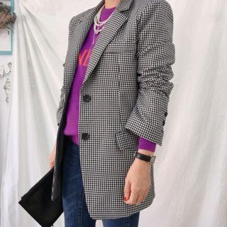 Smocked-waist Houndstooth Jacket