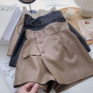 Asymmetrical Faux Leather High-waist Skort