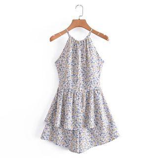 Halter-neck Floral Wide Leg Romper