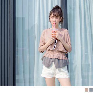 Smocked Waist Panel Hem 3/4-sleeve Top