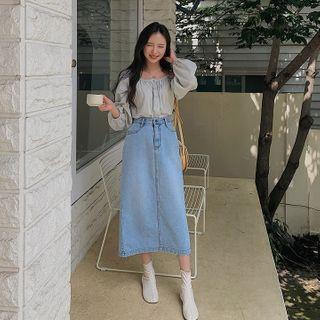 Slit-back H-line Denim Skirt