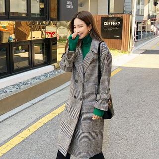 Double-breasted Glen Check Coat Black - One Size