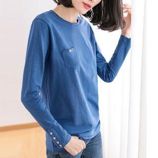 Plain Pocket Long-sleeve T-shirt