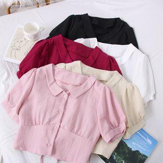 Drawstring-back Crop Blouse