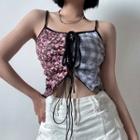 Print Paneled Lace-up Camisole Top