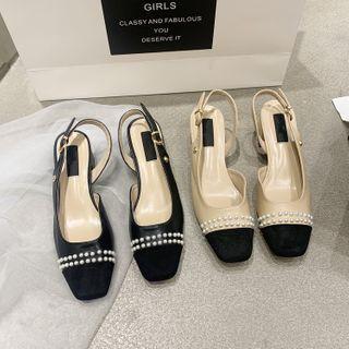 Cap-toe Chunky-heel Slingback Mules