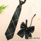 Set: Plaid Neck Tie + Bow Tie Jk047 - Set Of 2 - Neck Tie & Bow Tie - Black - One Size