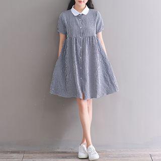 Peter-pan-collar Plaid Short-sleeve Dress