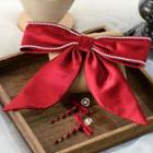 Set : Wedding Bow Hair Clip + Dangle Earring Hair Clip - Wine Red - One Size / 1 Pair - Earrings - Wine Red - One Size