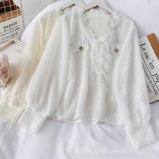 Lace-trim V-neck Chiffon Top
