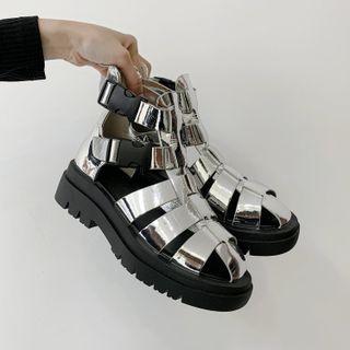 Platform Buckled Metallic Gladiator Sandals
