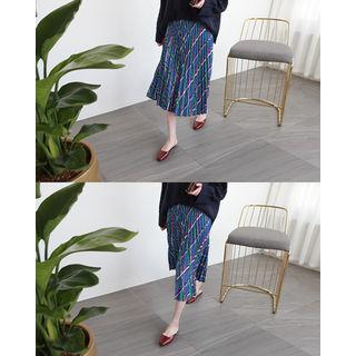 Band-waist Accordion-pleat Pattern Midi Skirt