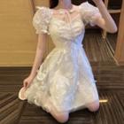 Puff-sleeve Butterfly Accent Dress