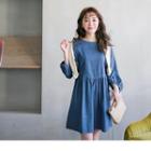 Puff Sleeve Denim A-line Dress