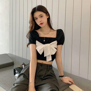 Short-sleeve Bow A-line Dress / Top