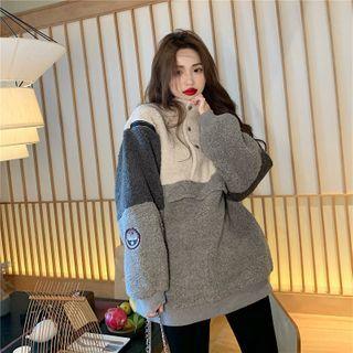 Color Block Mock-neck Fleece Sweatshirt Dark Gray - One Size