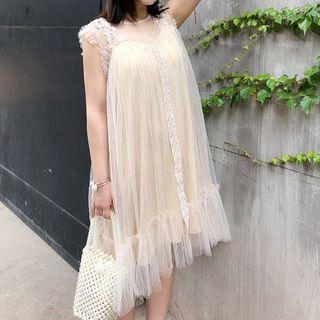 Lace Trim Sleeveless Mesh Dress