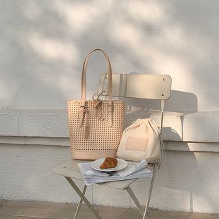 Set: Faux Leather Tote Bag + Drawstring Bucket Bag