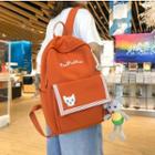Cat Embroidered Nylon Backpack With Mice Charm