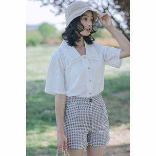 Elbow-sleeve Crinkled Shirt White - One Size