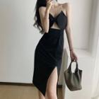 Chain Strap Open Back Cut-out Sheath Dress