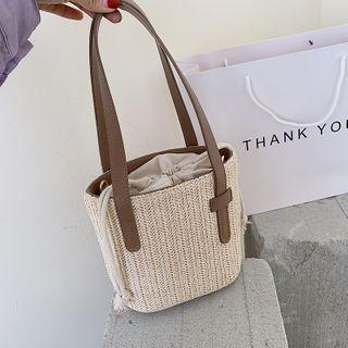 Woven Faux Leather Bucket Bag