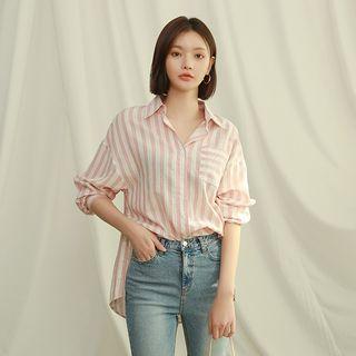 Button-side Stripe Shirt