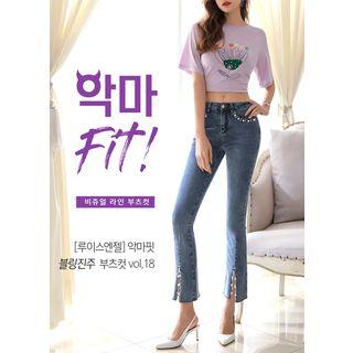Slit Beaded Boot-cut Jeans