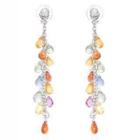 Diamond And Fancy Color Sapphire Embellished 18k White Gold Drop Earrings