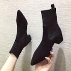 Pointy-toe Knit Panel Block Heel Short Boots