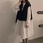 Long-sleeve Shirt Dress / Double Breasted Vest