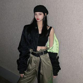 Cropped Zip Bomber Jacket / Harem Pants