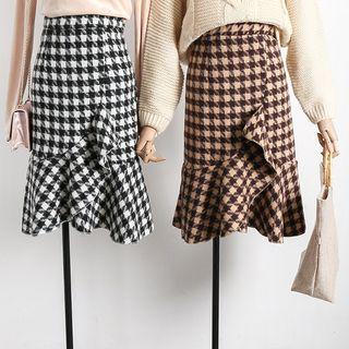 Houndstooth Ruffled A-line Skirt