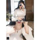Faux-pearl Trim Long-sleeve Top