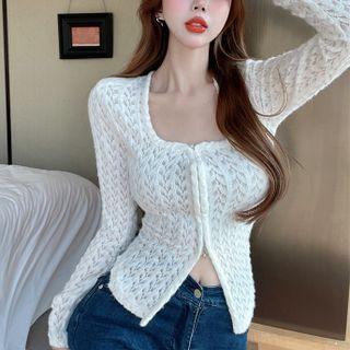 Square-neck Zipper Lace Top