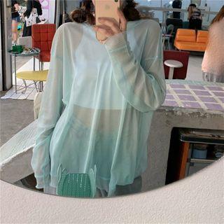 Plain Sheer Long-sleeve T-shirt