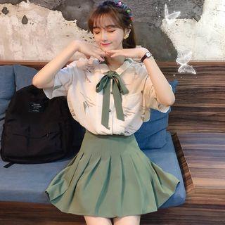 Short-sleeve Shirt / Trim Strappy A-line Dress