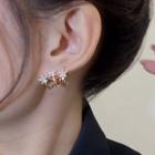 Flower Rhinestone Alloy Earring 1 Pair - Silver Stud - Gold - One Size