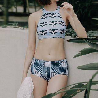 Set: Printed Swim Top + Bottom + Lace Cover Up