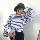 Striped Puff-sleeve Loose-fit Long-sleeve Cropped Top