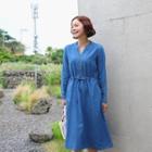 Drawcord Denim Shirtwaist Dress Blue - One Size