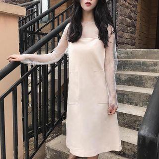 Mesh Long-sleeve T-shirt / Eyelet Back Pinafore Dress