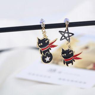 Non-matching Cat Drop Earring 1 Pair - A Shown In Figure - One Size
