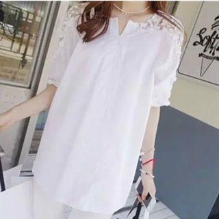 Lace Panel Notch Neck Blouse