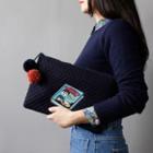 Oohlala - Pompom-accent Applique Knit Cosmetic Bag
