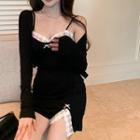 Lace Panel Slipdress / Plain Light Jacket