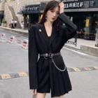Plain Single-breasted Blazer / Mini Pleated / Chain Detail Belt